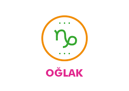 Turuncu daire içinde yeşil Oğlak burcu sembolü OĞLAK yazısı