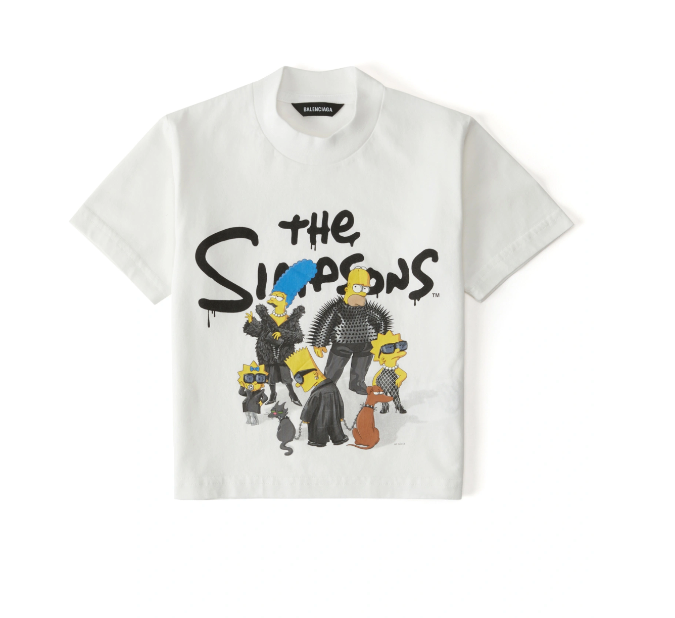Beyaz Balenciaga tişört punk tarzı The Simpsons karakterleri baskılı