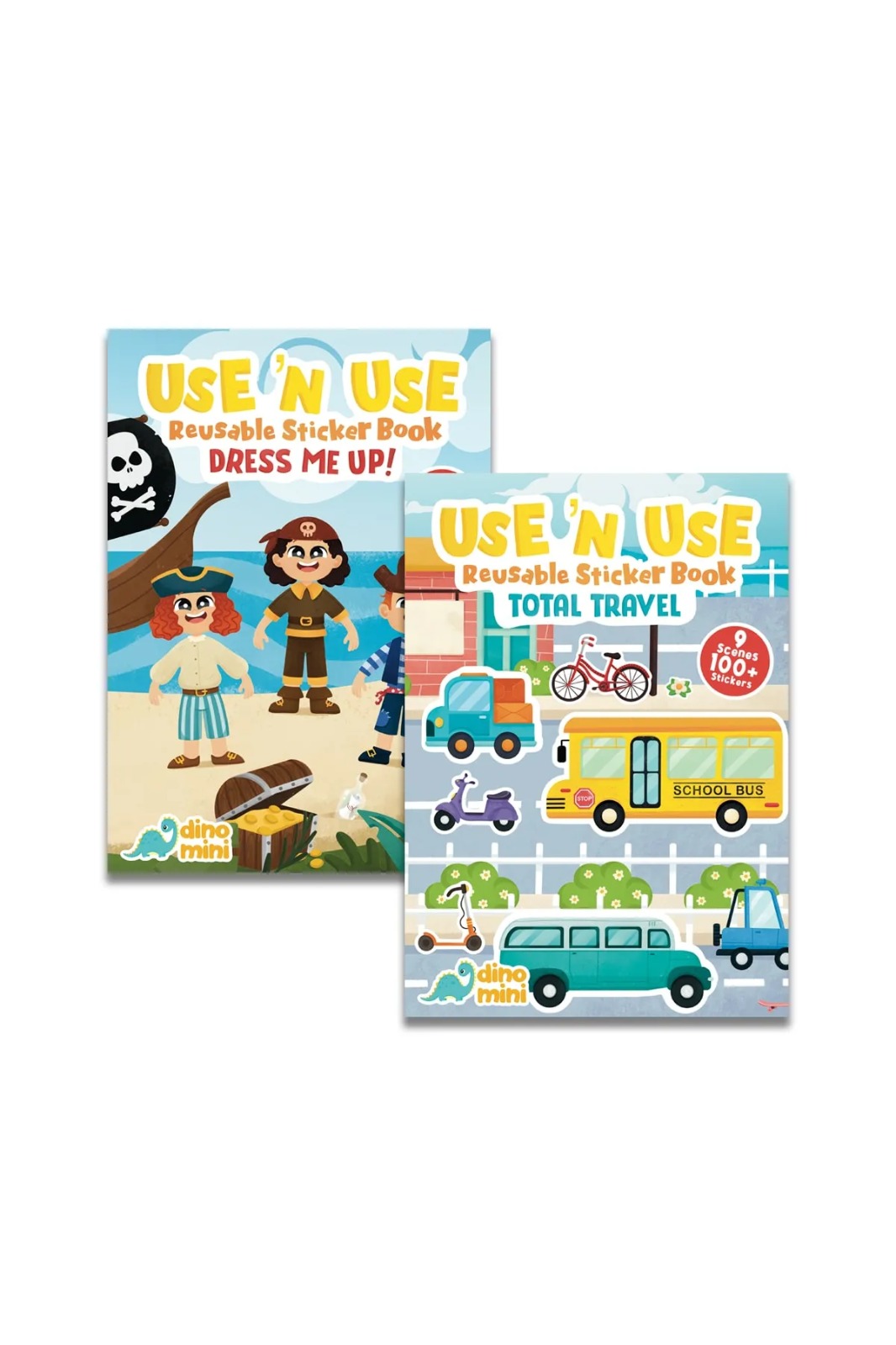 Korsan ve araç temalı USE 'N USE yeniden kullanılabilir çıkartma kitapları