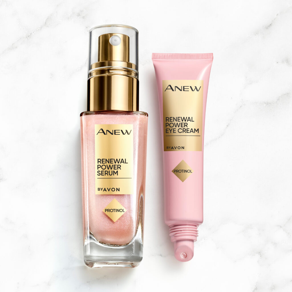 Mermer zeminde Avon Anew Protinol yenileyici serum ve göz kremi