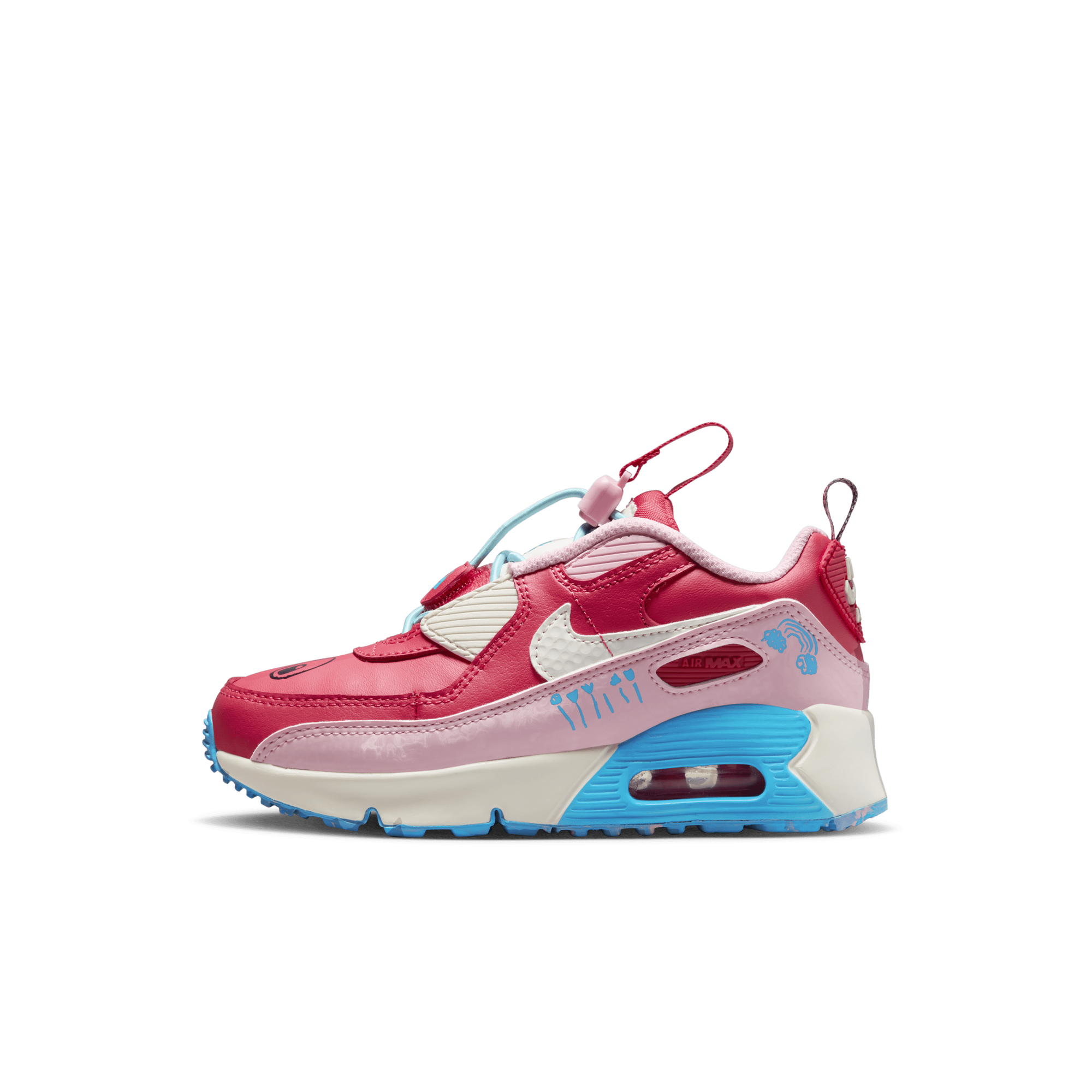 Kırmızı pembe mavi Nike Air Max çocuk ayakkabısı kalp ve gökkuşağı detaylı
