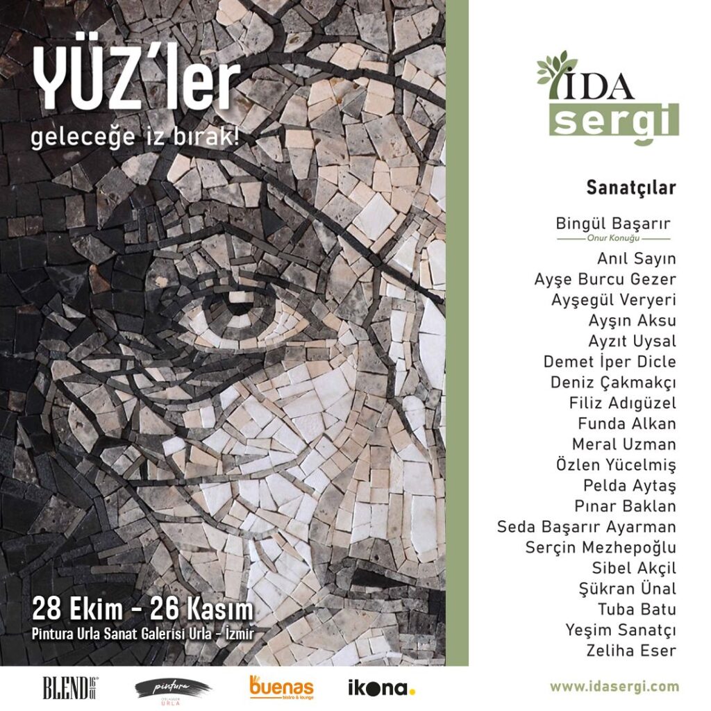 IDA Sergi YÜZ'ler sanat sergisi afişi mozaik yüz portresi detaylı