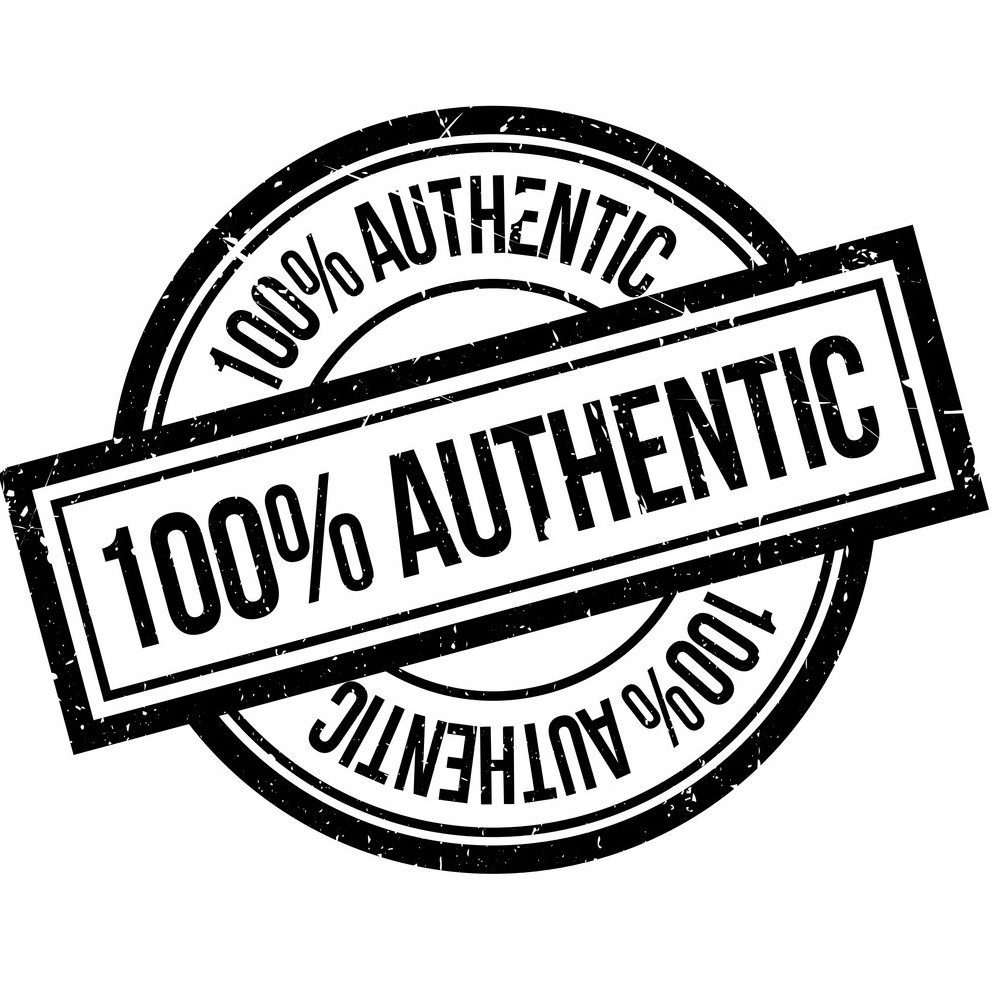 100% AUTHENTIC yazılı siyah beyaz, dokulu otantiklik damgası görseli