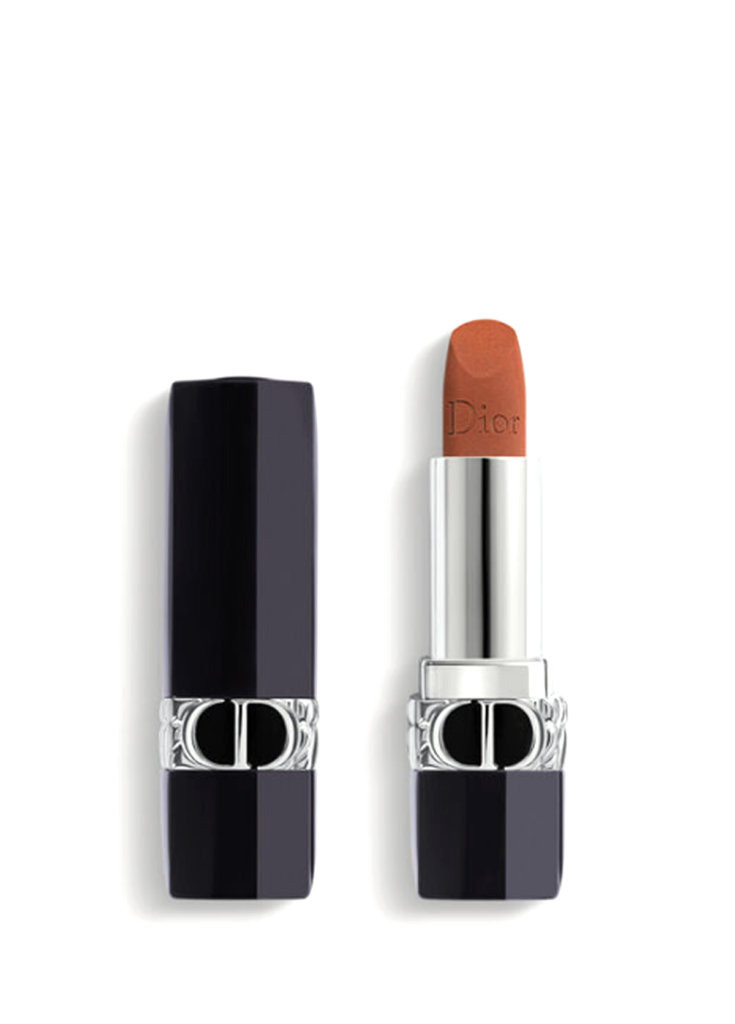 Açık ve kapalı siyah gümüş kutulu Dior ruj turuncu renkli