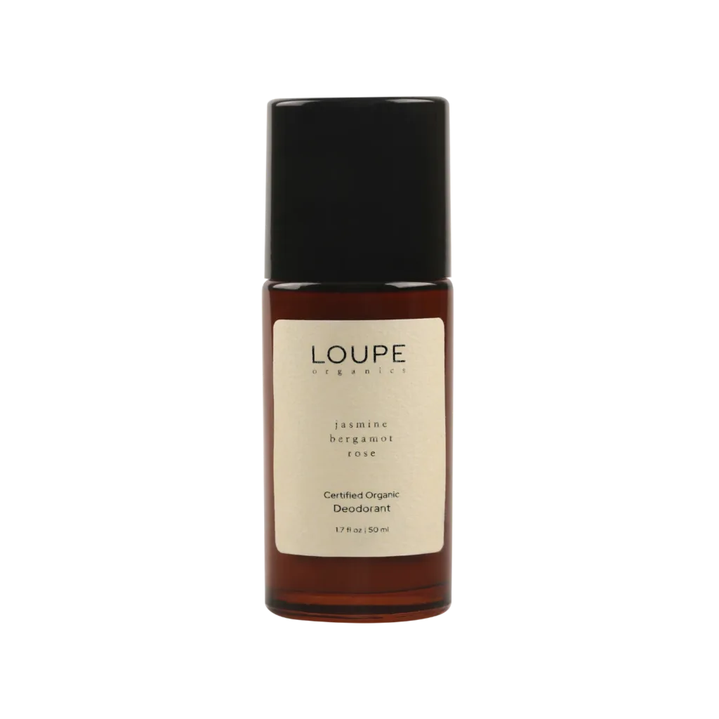 LOUPE organik yasemin bergamot gül deodorant şişesi siyah kapaklı