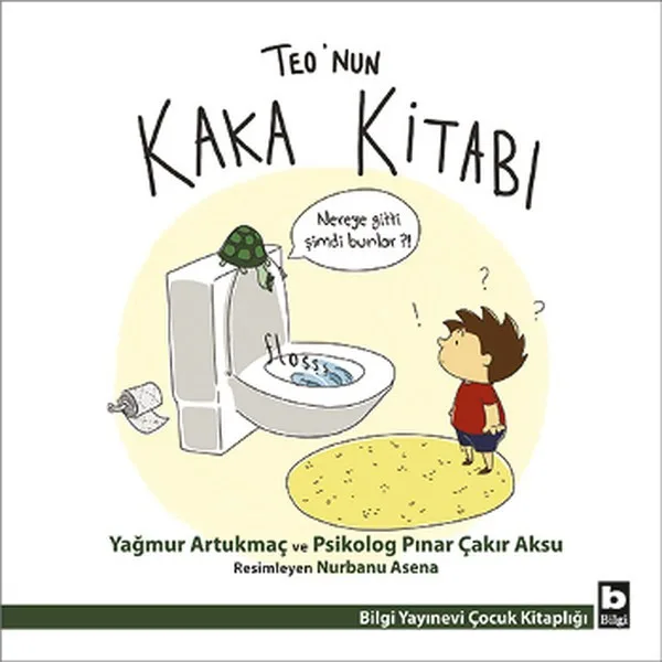 Teo'nun Kaka Kitabı kapağı tuvalete gidenleri merak eden çocuk ve konuşan kaplumbağa