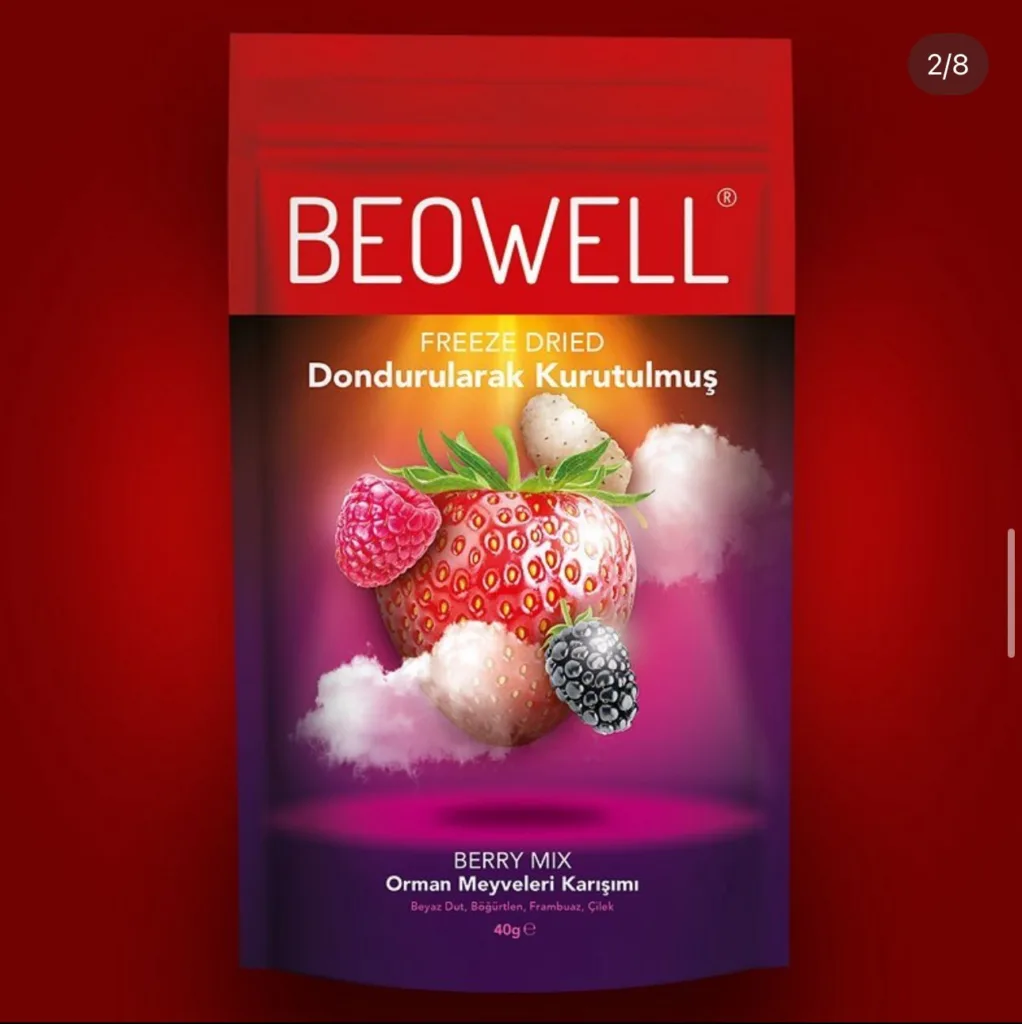 BEOWELL dondurulmuş kurutulmuş çilek böğürtlen frambuaz dut içeren meyve karışımı paketi