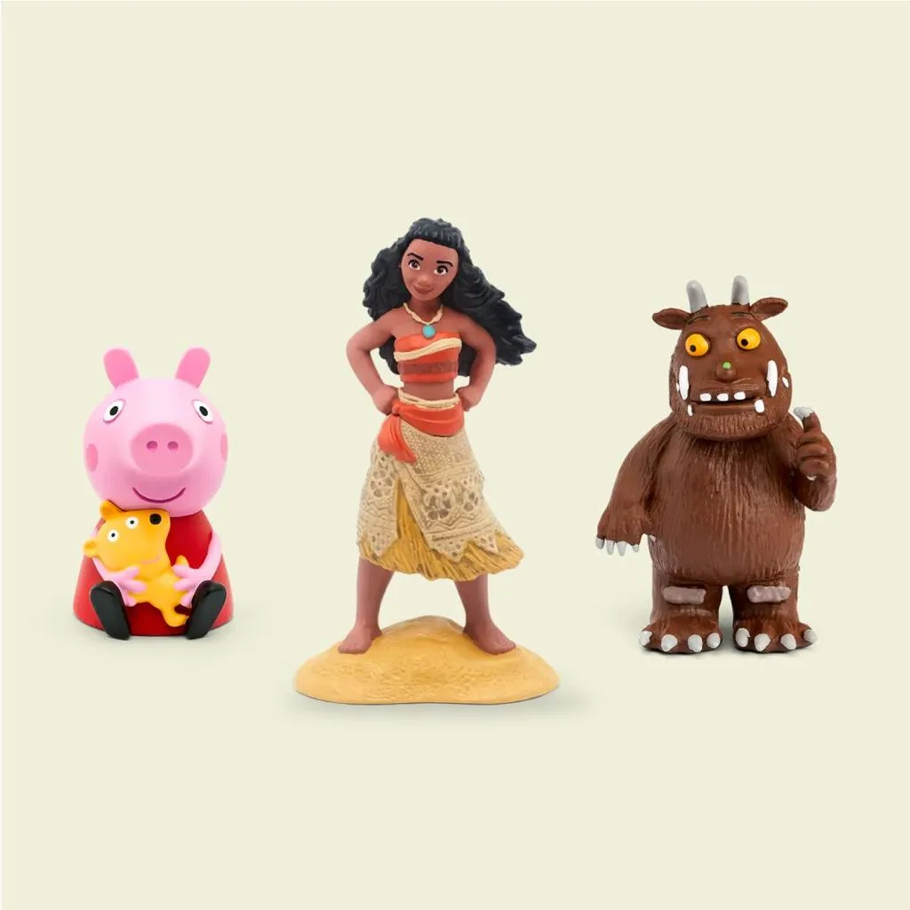 Peppa Pig Moana ve Gruffalo karakterlerini içeren üç oyuncak figür