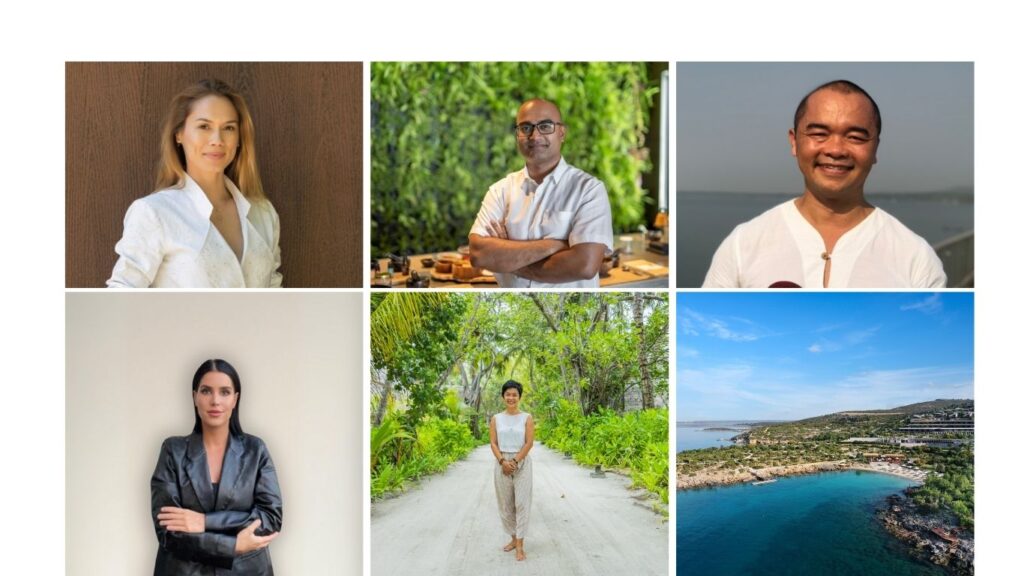Çeşitli insanlar, tropikal ve sahil manzaraları içeren altı fotoğraf kolajı