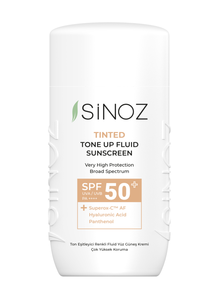 SinOz renkli ton eşitleyici fluid yüz güneş kremi SPF 50 çok yüksek koruma