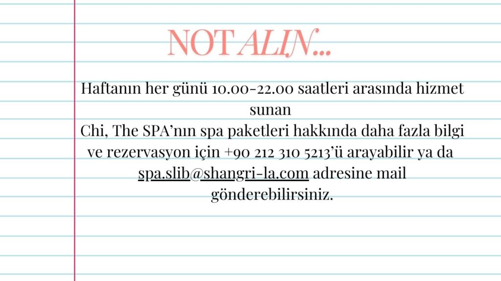 Chi The SPA hizmet saatleri, paket bilgisi ve iletişim detayları notu