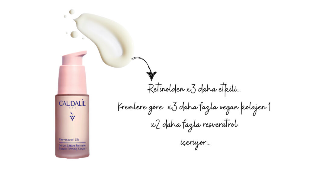 Caudalie Resveratrol-Lift serum retinol kolajen resveratrol avantajlarını gösteren reklam