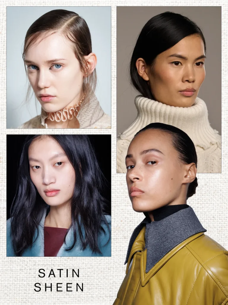Dört modelin saten parlaklığında cilt ve saç trendleri