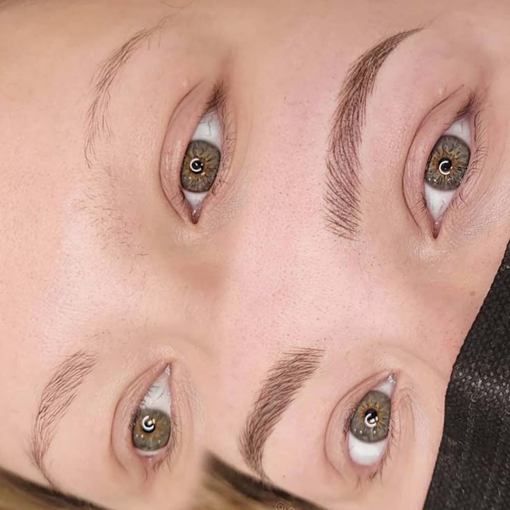 Kadın gözleri, microblading öncesi ve sonrası kaş uygulaması karşılaştırması