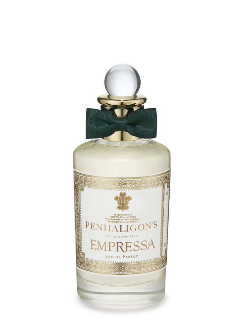 Penhaligon's Empressa eau de parfum şişesi yeşil fiyonklu ve altın etiketli