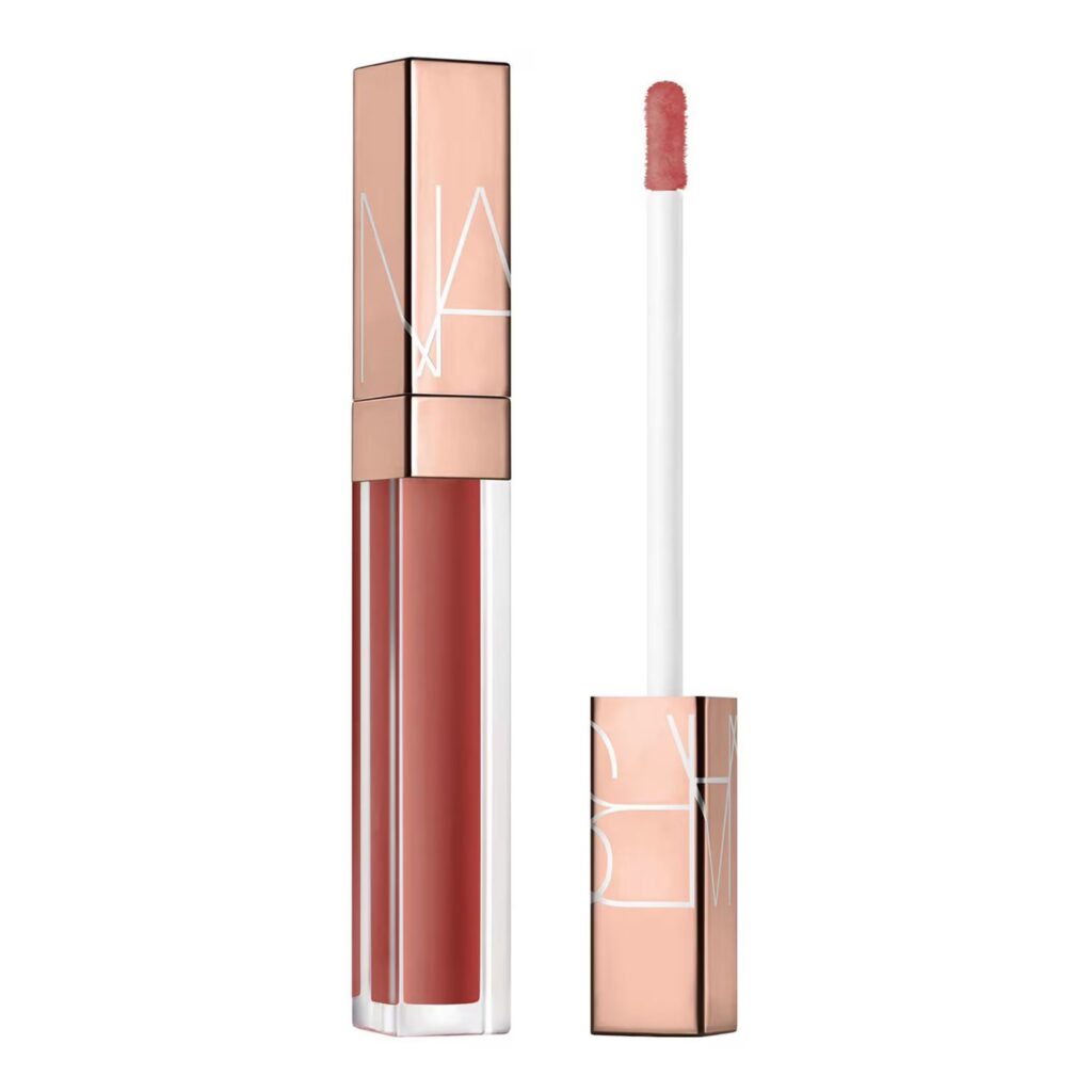 NARS likit ruj açık ve kapalı halde rose gold ambalajda