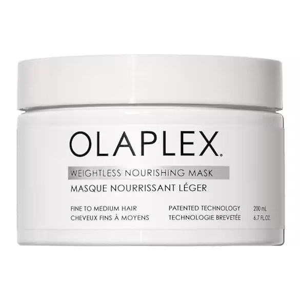 Olaplex ağırlık yapmayan besleyici saç maskesi beyaz kavanozda ince orta saçlar