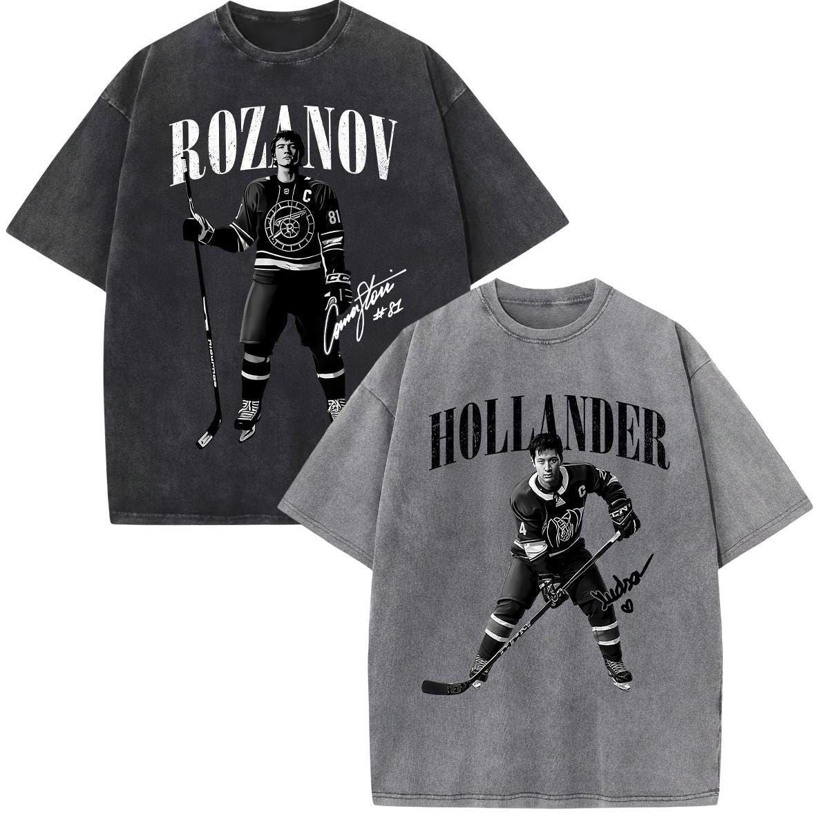Rozanov ve Hollander baskılı eskitme gri hokey tişörtleri