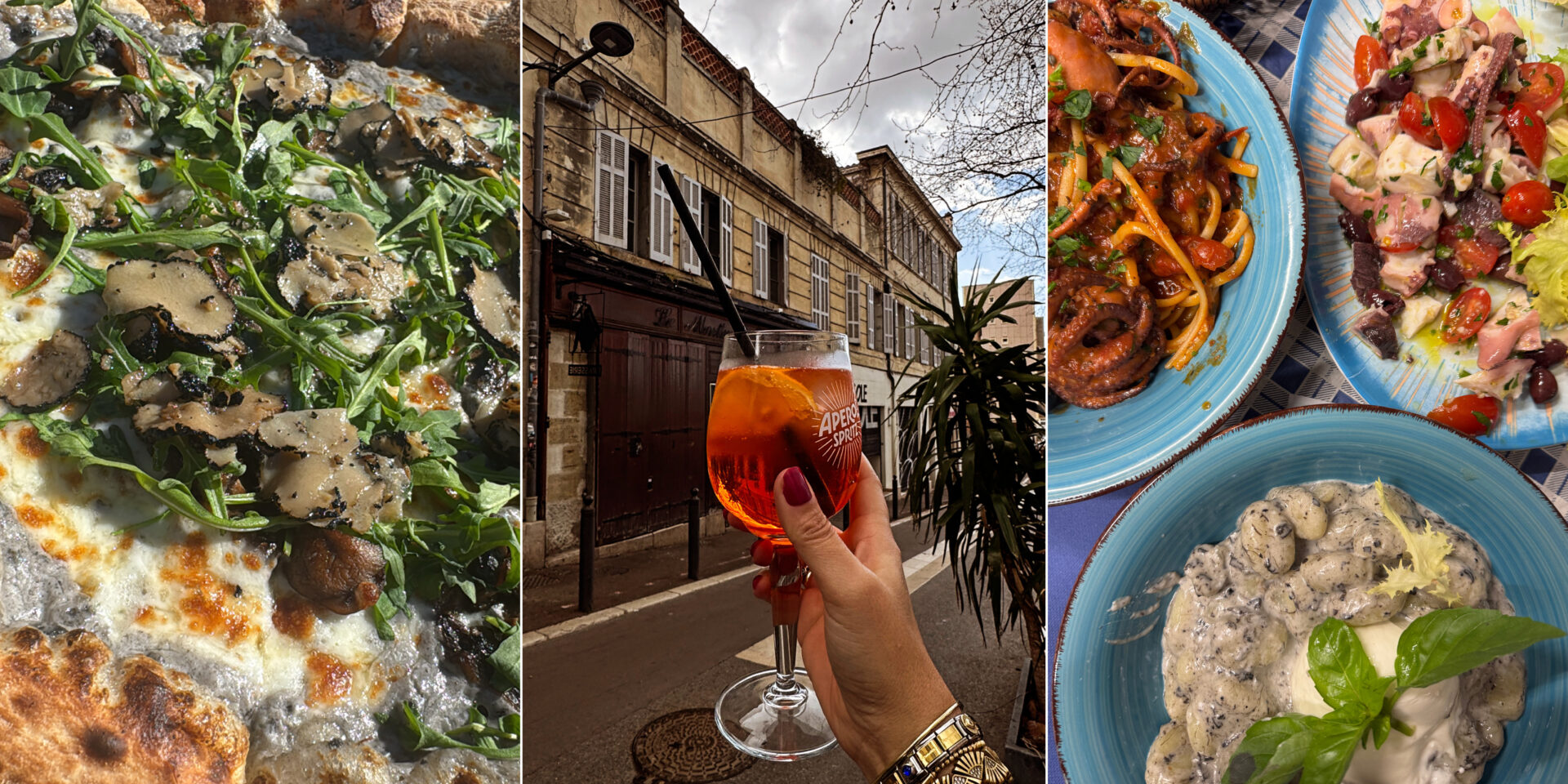 Trüflü pizza, Aperol Spritz ve İtalyan deniz ürünleri ve gnocchi yemekleri