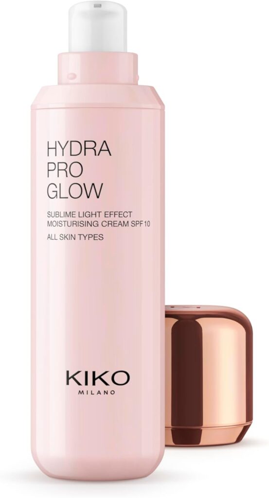 Pembe Kiko Milano Hydra Pro Glow SPF 10 nemlendirici krem şişesi
