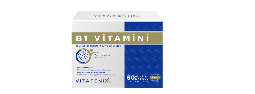 VITAFENIX B1 Vitamini takviyesi, 60 bitkisel kapsül içeren ürün kutusu