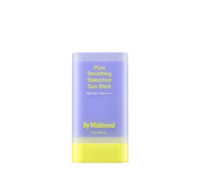 By Wishtrend Pore Smoothing Bakuchiol güneş kremi çubuğu SPF50 mor sarı