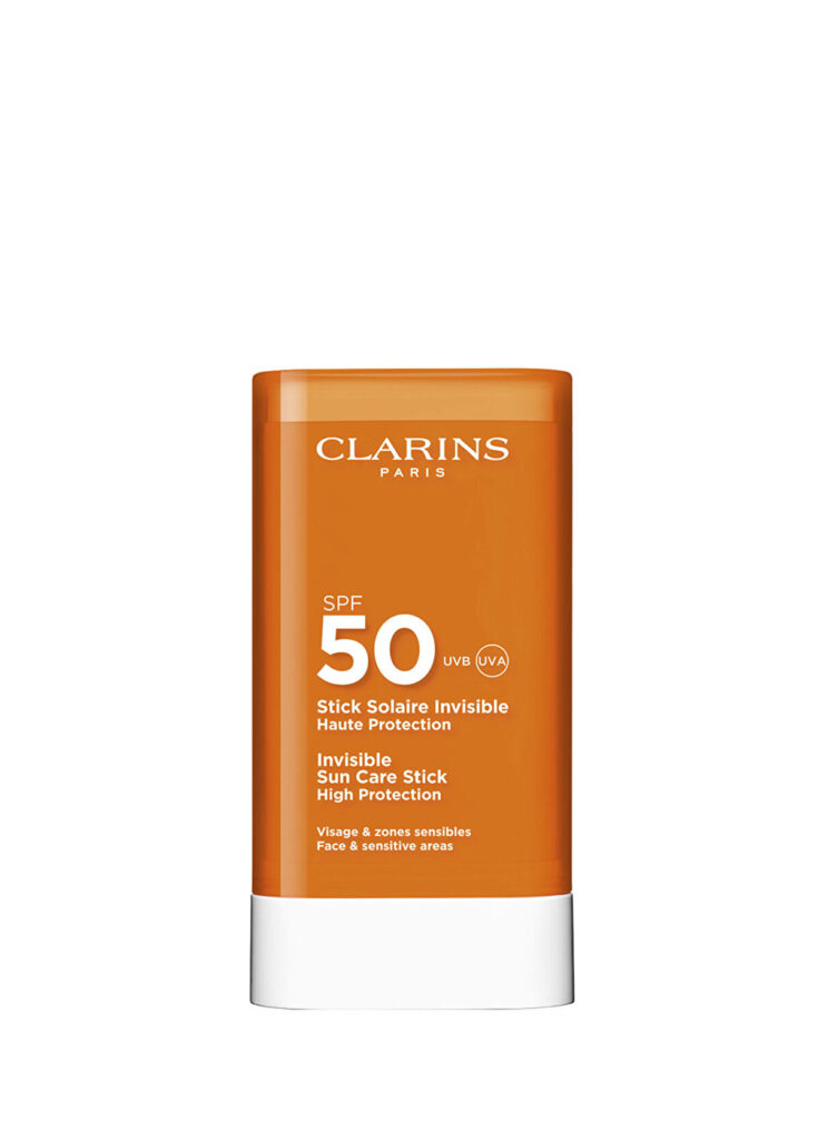 Clarins SPF 50 görünmez güneş koruyucu stik, yüz ve hassas bölgeler için